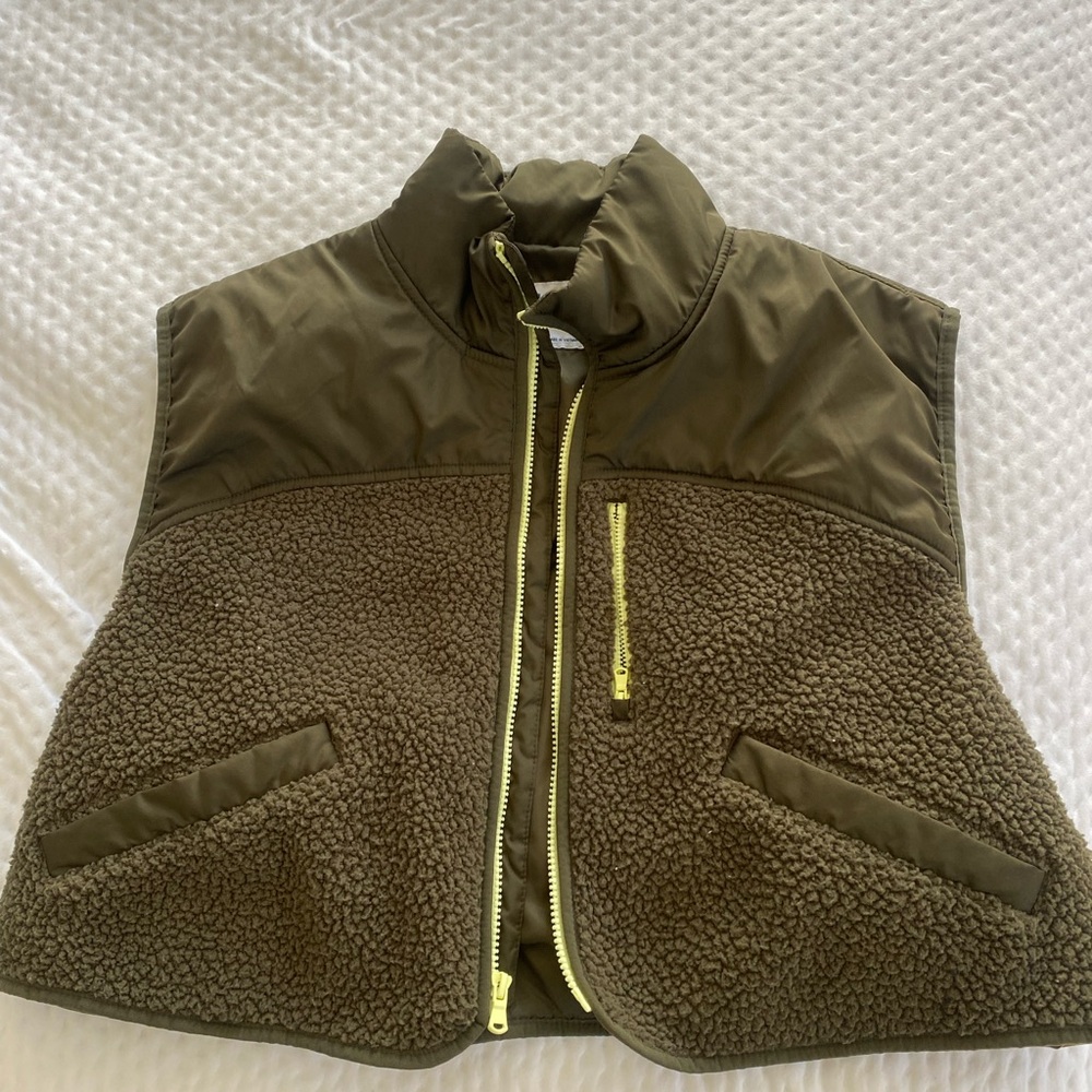 Olive Green Sherpa Vest with Yellow Accents